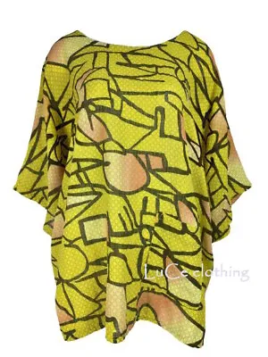 NEW Womens Cotton Quirky Print Italian Lagenlook Soft Linen Ladies Plus Size Top • £14.99