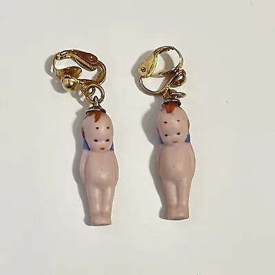 Vintage Kewpie Doll Clip On Earrings Cute Art Deco Flapper Style Baby Cherubs • $42.25