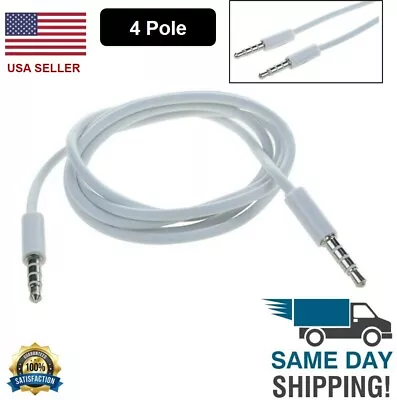 3.5mm Male To Male Aux Cable Cord Car Audio PC IPhone Headphone Jack 4 Pole Whit • $3.92