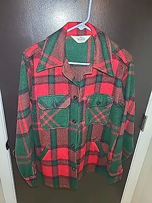 Vintage WOOLRICH Wool Button Up Heavy Shirt Jacket Size Medium Red Plaid 70's? • $59