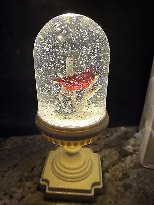 11” Christmas Snow Globe Water SWIRLING Red Cardinal Birds White Musical BB1 • $37.99