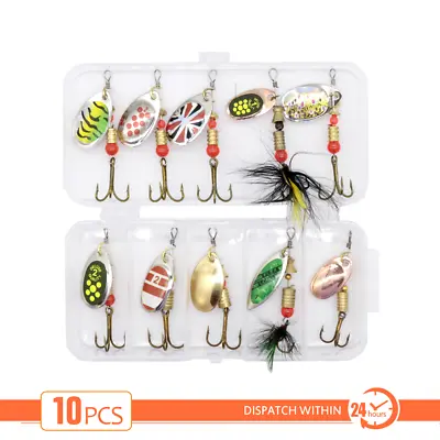 $15.99 • Buy 10pcs Metal Spinning Fishing Lures Spoon Slice Tackle Hook Bass Trout Salmon