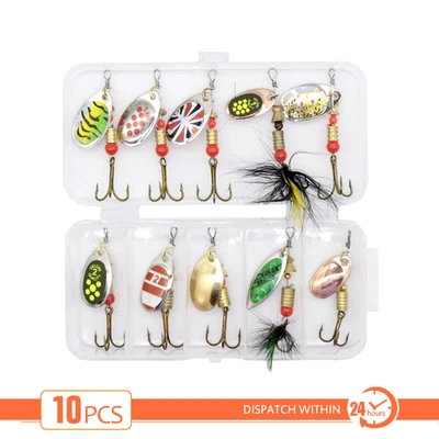 $15.99 • Buy 10pcs Metal Spinning Fishing Lures Spoon Slice Tackle Hook Bass Trout Salmon