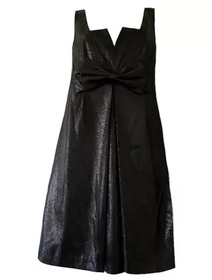 Sexy Black Lbd Evening Dress Women Uk 8 Silky Satiny Shiny Girlie Bow A-line • $14.84