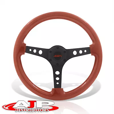 6-Bolt Holes Light Wood Black Aluminum + Horn JDM Sport 14  350mm Steering Wheel • $57.99