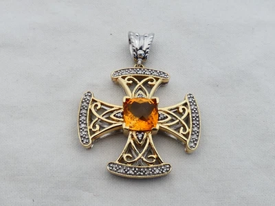 $89.99 • Buy Designer Sterling Silver, 18K Gold, Citrine & Diamond Maltese Cross Pendant DL31