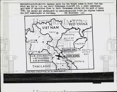 1965 Press Photo Map Shows United States And South Vietnamese Air Strikes • $24.88