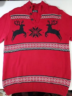 Mens Fair Isle Sweater Holiday Winter Themed Sweater M Christmas Reindeer  • $17.06