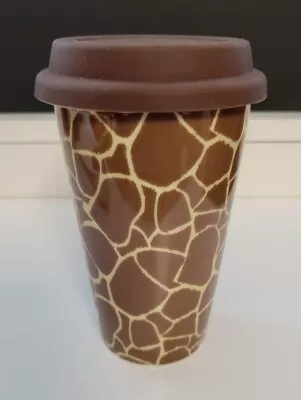 ECOONE Double Walled Brown Giraffe Pattern 12oz Travel Mug W/Silicone Lid • $12