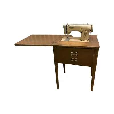 White Sewing Machine Vintage In Cabinet • $180