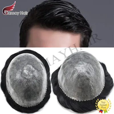 Mens Toupee Human Hair System Replacement Injected Poly Skin Pu Unit Wig For Men • $99.99