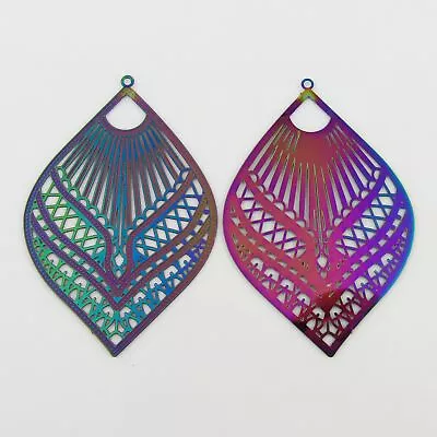 Bulk 6pce Laser Cut Teardrop Charm Pendant Earring Component SSteel 56x37mm • $7.95