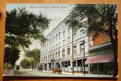 Auditorium And Street Scene Malden MA Postcard Pmk 1907 • $4