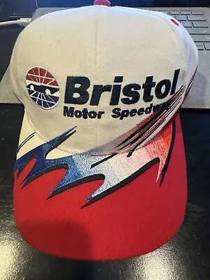 Bristol Motor Speedway NASCAR Shark Tooth Pattern White Hat Snapback Vintage Y2K • $9.99