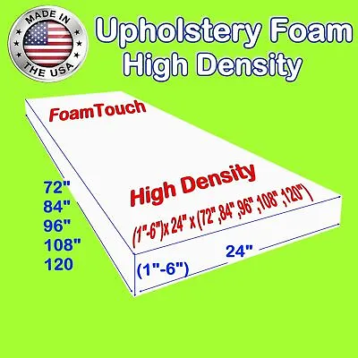 $29.99 • Buy High Density Upholstery Foam Seat Cushion - 24  X 72 , 84 , 96 , 108 , 120 