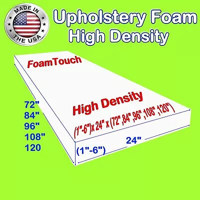 $34.49 • Buy High Density Upholstery Foam Seat Cushion - 24  X 72 , 84 , 96 , 108 , 120 