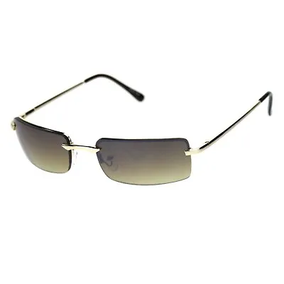 Mens Spring Hinge Narrow Rectangular Rimless Classy Metal Rim Sunglasses • $12.95