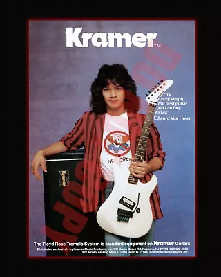 1980s EDDIE VAN HALEN No Bozo T Shirt Kramer Guitar Magazine Print Ad 8x10 Photo • $11.99