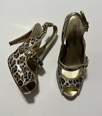 COLIN STUART Size 6.5 Leopard Gold Stiletto High Heels Buckle Shoes Womens • $24.99