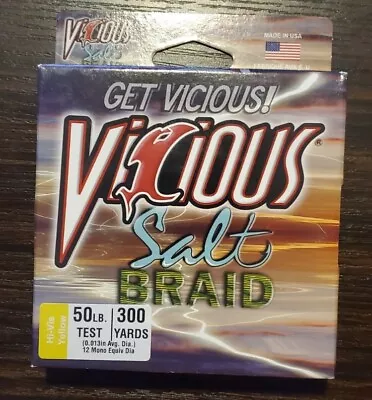 Yellow VICIOUS SALT BRAID Fishing Line 50 Lb Test 300 Yds Hi-Vis Yellow • $12.99