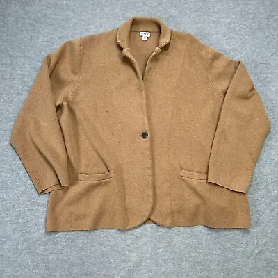 J Crew Schoolboy Sweater Blazer Womens 2X Brown Cardigan One Button Casual FLAWS • $20.95