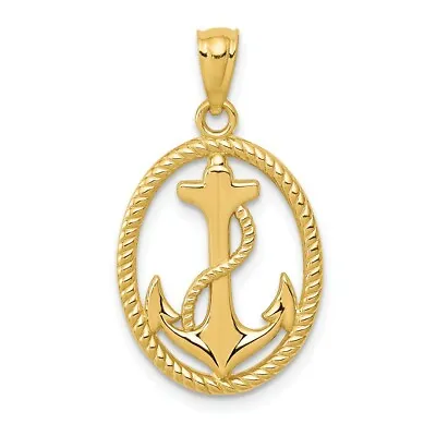 14k 14kt Yellow Gold  Polished Anchor W/Rope Oval Pendant • $132