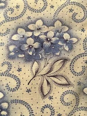 Antique French European Cottage Farm Floral Violets Cotton Fabric #2- Blue White • $39.99