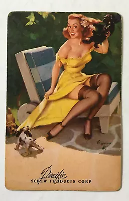 Vintage PIN-UP Sexy Woman W/Dogs Playing Card Advertising By G Elvgren VGC • $1.99