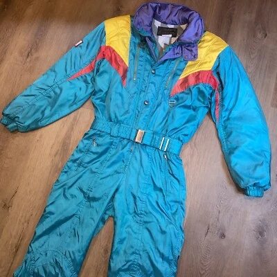 $174.99 • Buy Mens Descente Ski Suit One Piece Snowsuit Vtg Snow Bib 80s TealColorblock Large
