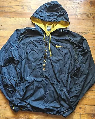 Nike Livestrong Hooded Windbreaker Jacket Half Zip Mens Large Black Mesh Lined • $69.99
