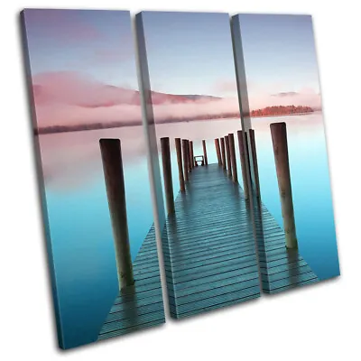 Pier Jetty Lake District  Sunset Seascape TREBLE CANVAS WALL ART Picture Print • £44.99