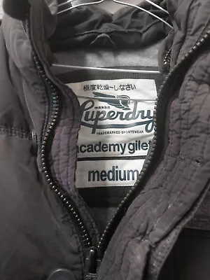 Superdry Academy Gilet Medium Men's Faded Black Zip Up Down Gilet • £15