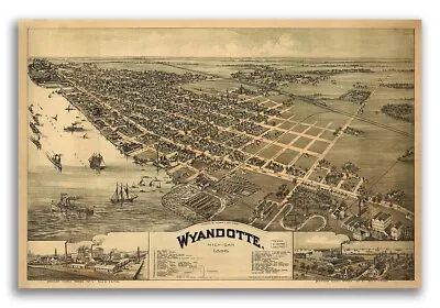 1896 Wyandotte Michigan Vintage Old Panoramic City Map - 16x24 • $13.95