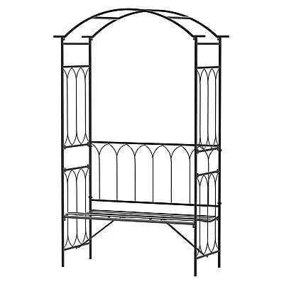 Outsunny Garden Arbour Bench Plant Climbing Support Trellis Rose Vines Black • £76.99