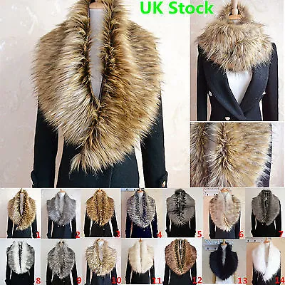 £6.99 • Buy Ladies Women Faux Fur Collar Scarf Fluffy Winter Shawl Wrap Stole Scarfs Chic