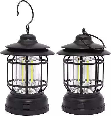 2X LED Camping Lantern Portable Camping Light Battery Powered Retro Style Lamp • £8.99