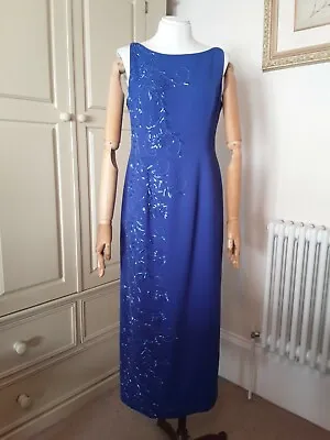 £60 • Buy After Six Ronald Joyce Blue Beaded Cocktail Dress Size 14 Immaculate Condition 