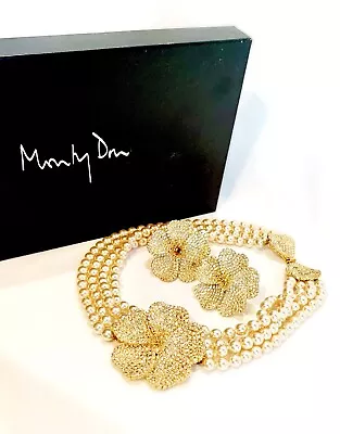 MONTY DON RARE 1980’s MASSIVE CRYSTAL FAUX PEARL PARURE SET EARRING NECKLACE • £1157.98