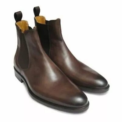 New Handmade Genuine Leather Brown Chelsea Ankle High Formal Dress Boots For Men • $175.99