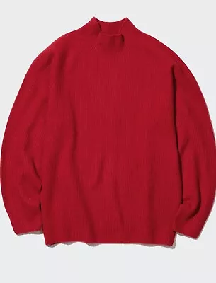 Uniqlo 3d Knit Seamless SoufflÉ Yarn Mock Neck Oversized Jumper Pullover Red Xxl • £24.99