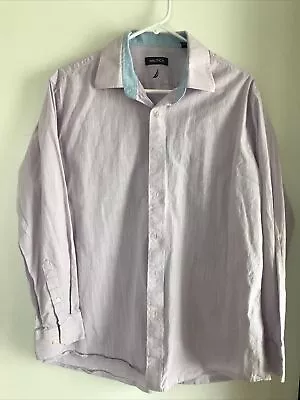 Nautica Mens Shirt Long Sleeve Sz L Button Up 100% Cotton Lt Purple 16 1/2 • $14.50