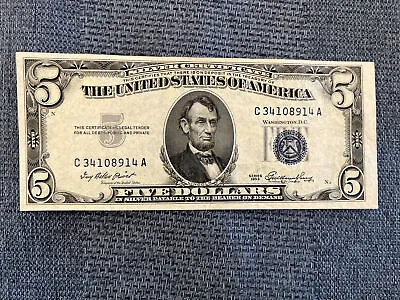 1953 $5 Five Dollar Silver Certificate Blue Seal AU/BU • $24.95