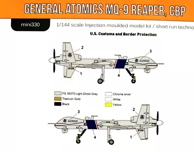 1/144 UAV Drone : General Atomics MQ-9 Reaper [CBP] #mini330 : MINIWING • $14.95
