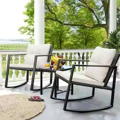 Outdoor Furniture Porch Rocking Chair Table Set 3 Piece Patio Bistro Set • $157.95