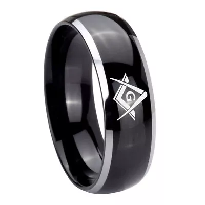 8mm Freemason Masonic Dome Two Tone Black Tungsten Wedding Bands For Him • $19.99