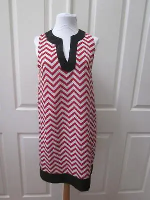 MUD PIE Red & White Chevron Pattern Sleeveless V-Neck Black Trim Dress W/ Sz S • $7.20