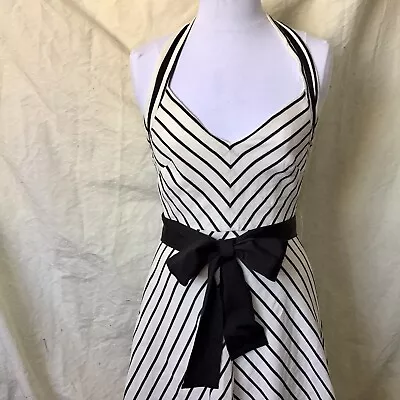 £15 • Buy Coast Dress Size 10 Black & Ivory Chevron Halter-neck Dress Cocktail Party Wear