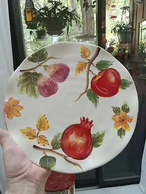 Maxcera Hand Painted Ruffled Edge 10 1/2  Plate Harvest Fruits Fig Pomegranate • $8.52