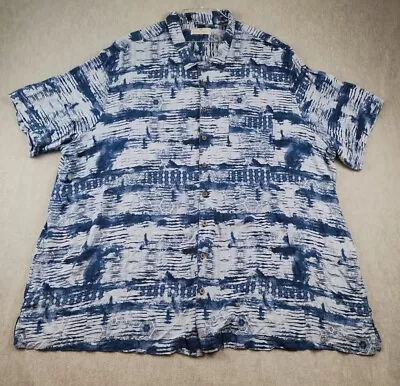 Oak Hill Shirt Hawaiian Mens 4XLT Tall Blue Hexagon Pattern Rayon Button Up • $18.99