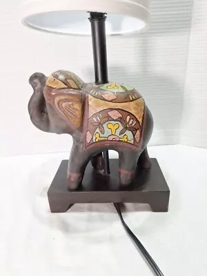 Vintage Pre-owned Ceramic Hand Painted Elephant On Wood Base Table Lamp Nice  • $34.96